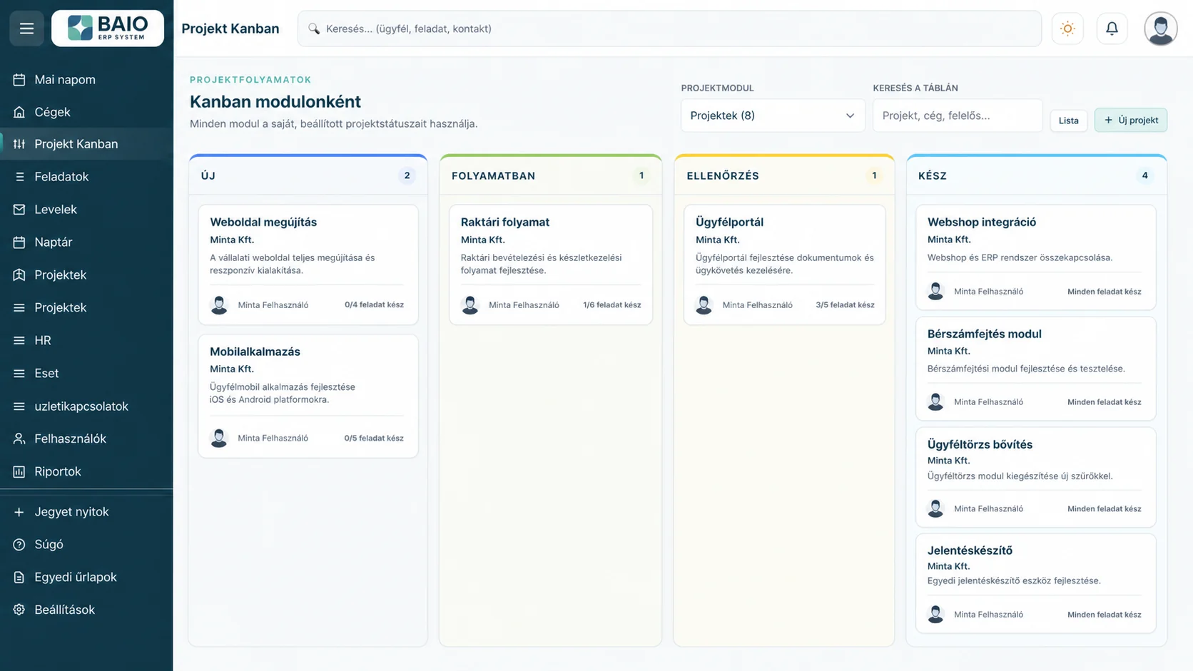 BAIO Business All In One projekt Kanban felület